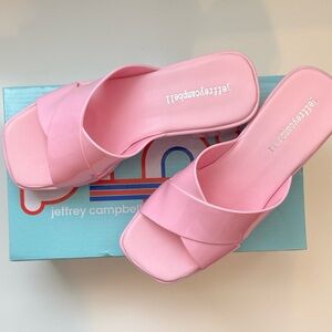 Jeffrey Campbell Play Vacay Vibes Platform Sandal in Bubblegum pink shiny.